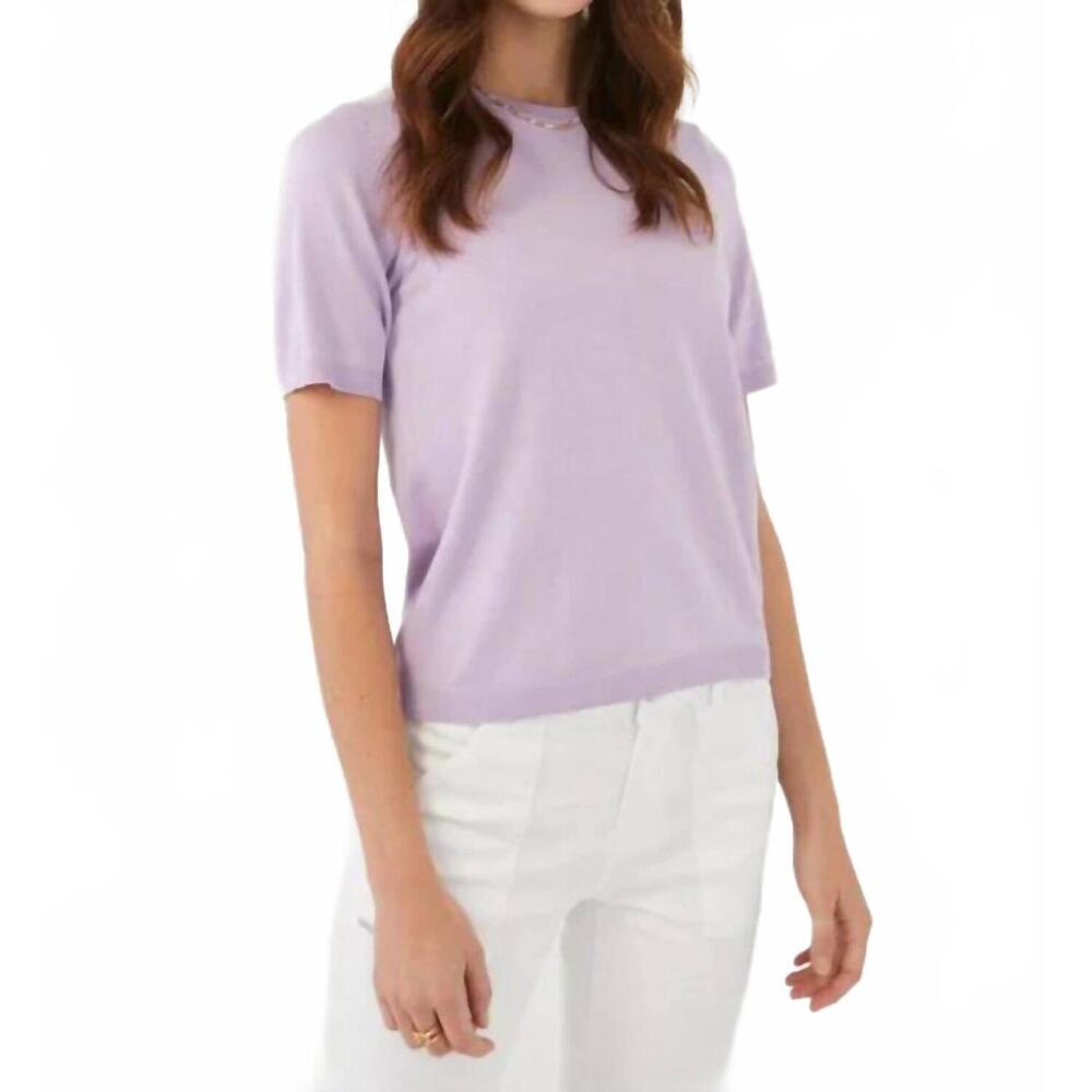 NEW FDJ shana short sleeve lightweight sweater in wild pansy